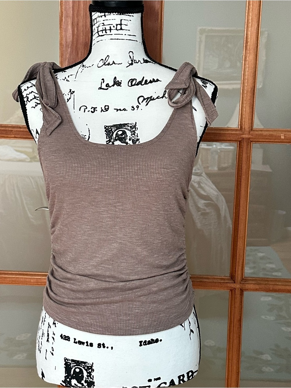 Willow (Young Contemporary)Tie-Shoulder Ribbed Tank Top - Taupe (M)